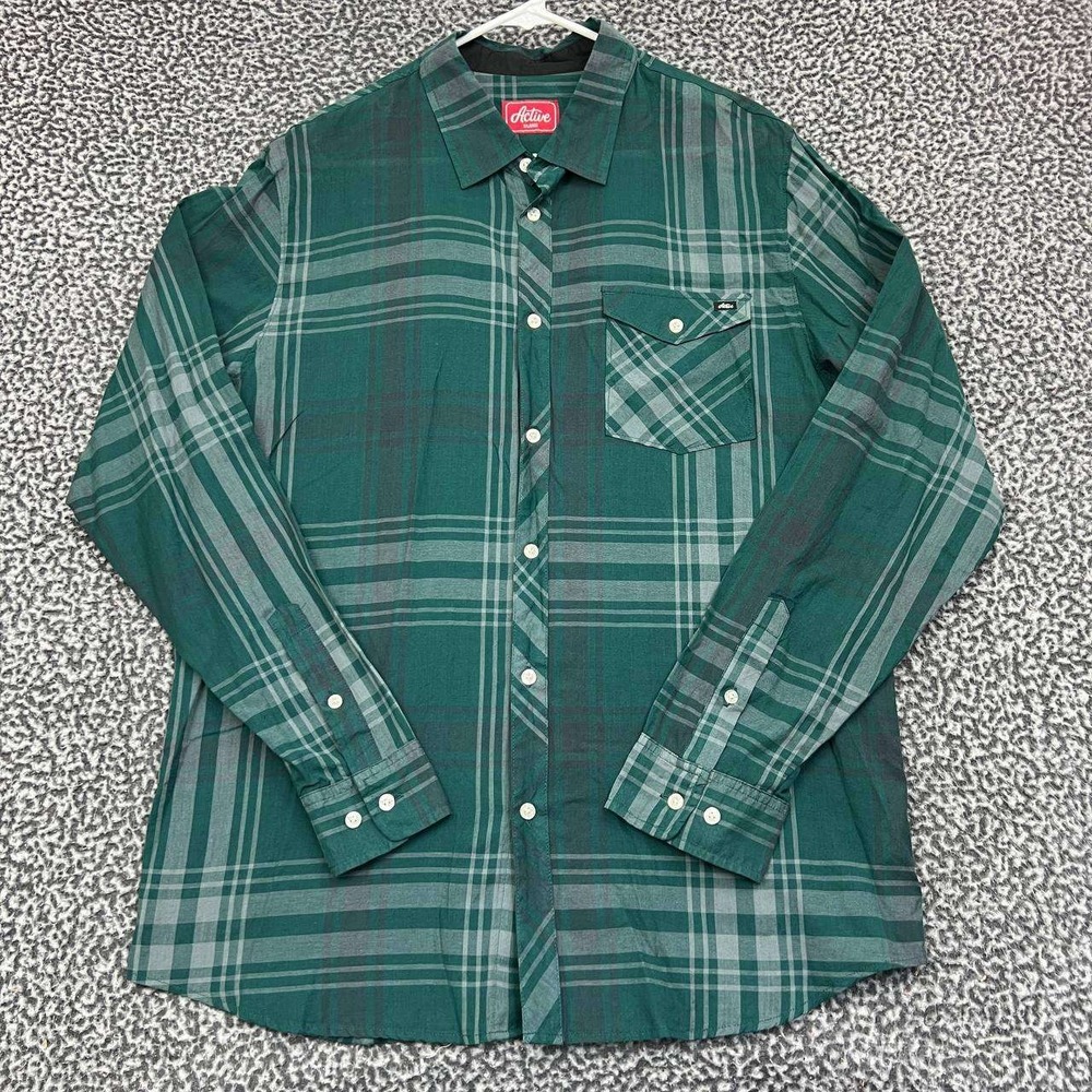Active Ride Shop Shirt Men Extra Large Plaid Flannel Button Up Long Sleeve XL